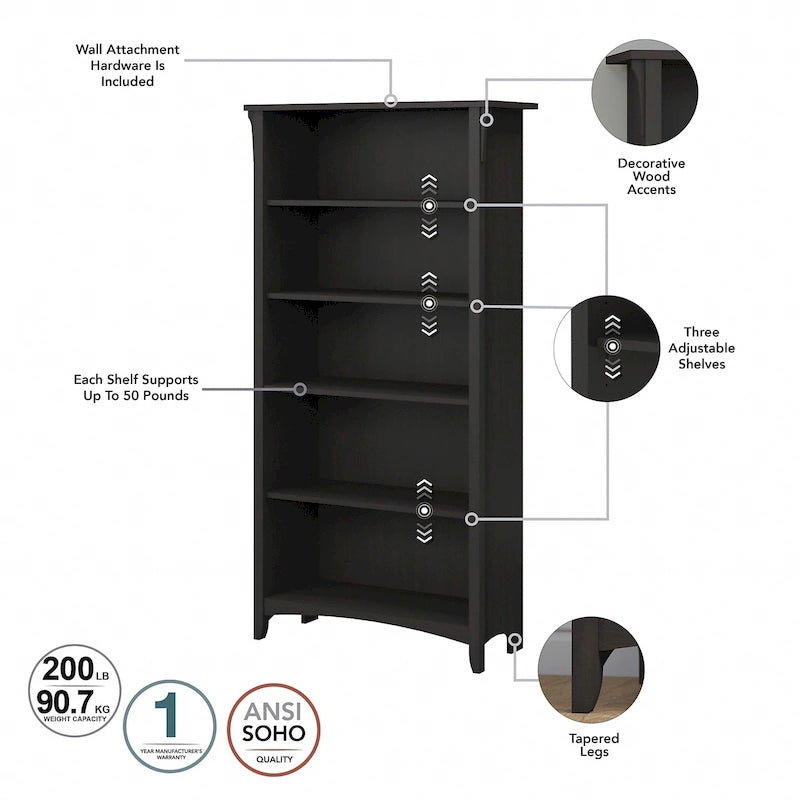 Salinas Tall 5-shelf Bookcase (Set of 2) by Bush Furniture