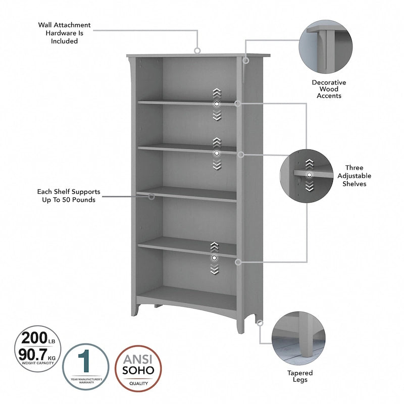 Salinas Tall 5-shelf Bookcase (Set of 2) by Bush Furniture