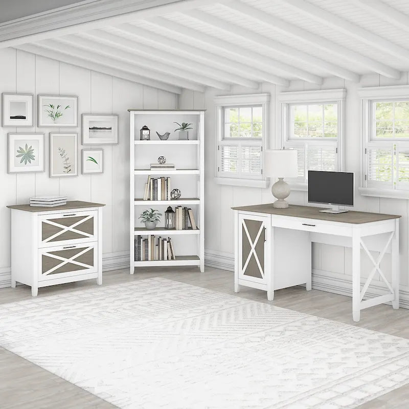 Key West 54W Computer Desk with Cabinet and Bookcase by Bush Furniture