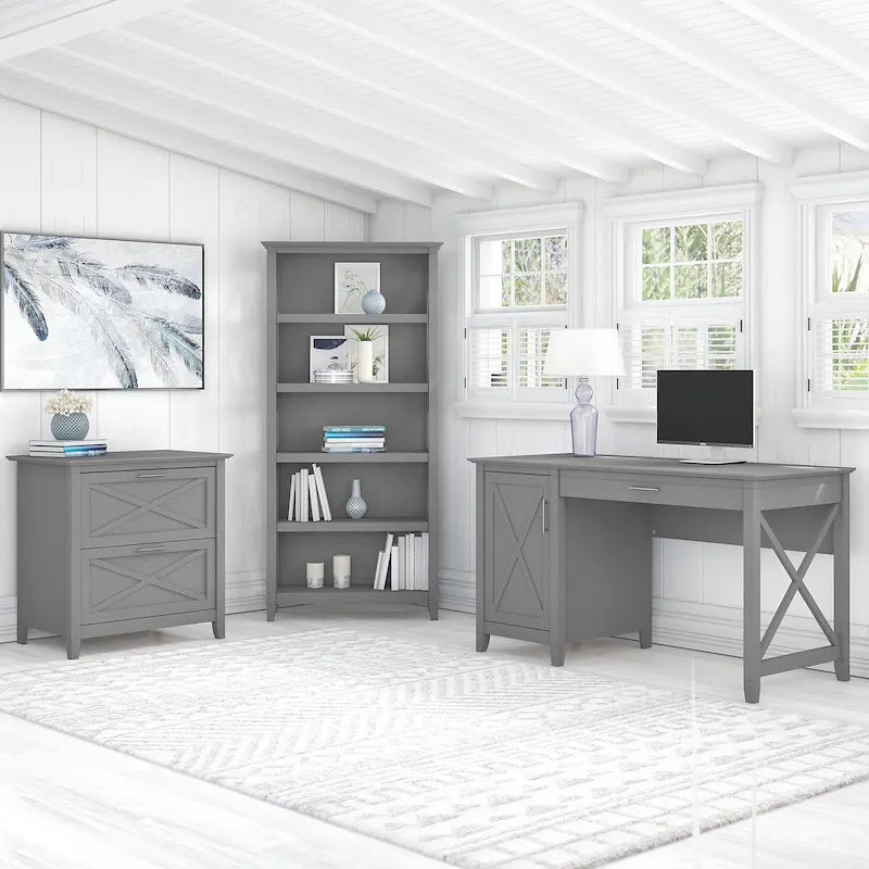 Key West 54W Computer Desk with Cabinet and Bookcase by Bush Furniture