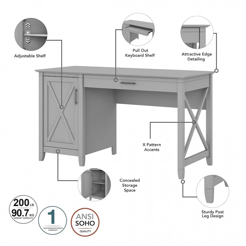 Key West 54W Computer Desk with Cabinet and Bookcase by Bush Furniture