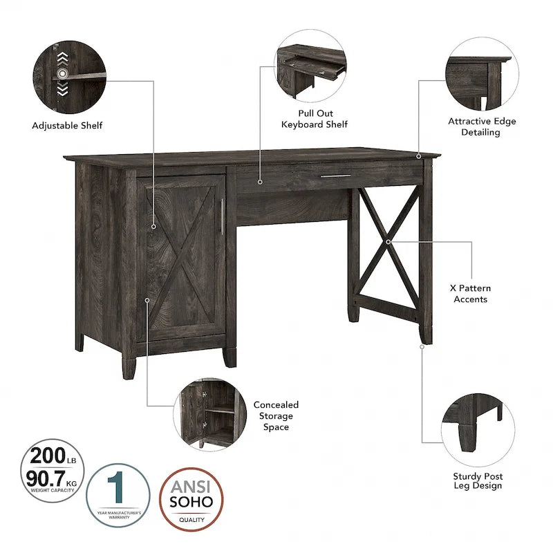 Key West 54W Computer Desk with Cabinet and Bookcase by Bush Furniture