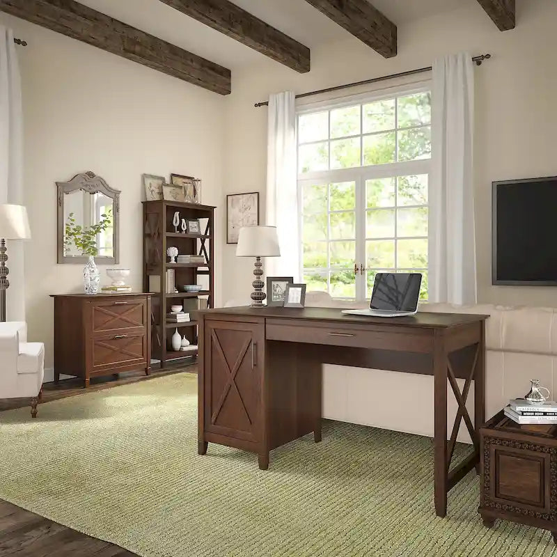 Key West 54W Computer Desk with Cabinet and Bookcase by Bush Furniture