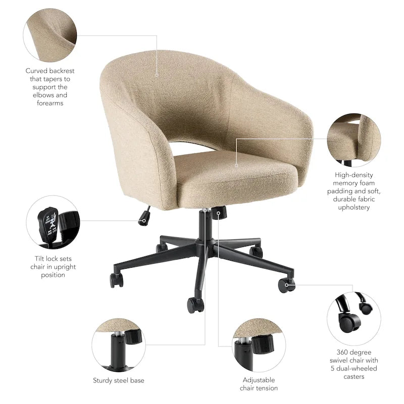 Bush Furniture Fairfax Mid Century Modern Desk Chair for Home Office