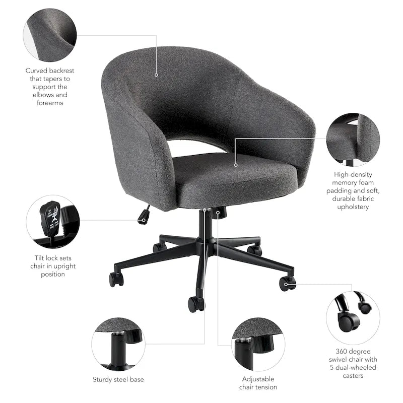 Bush Furniture Fairfax Mid Century Modern Desk Chair for Home Office