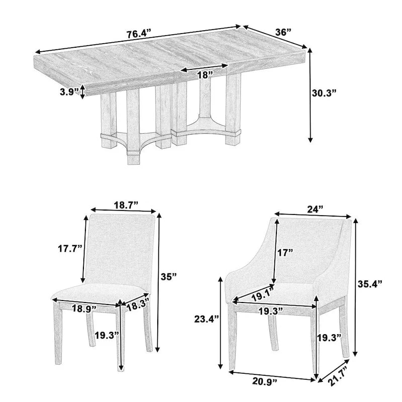 Rustic 7-Piece Extendable Dining Table Set with 18in Removable Leaf