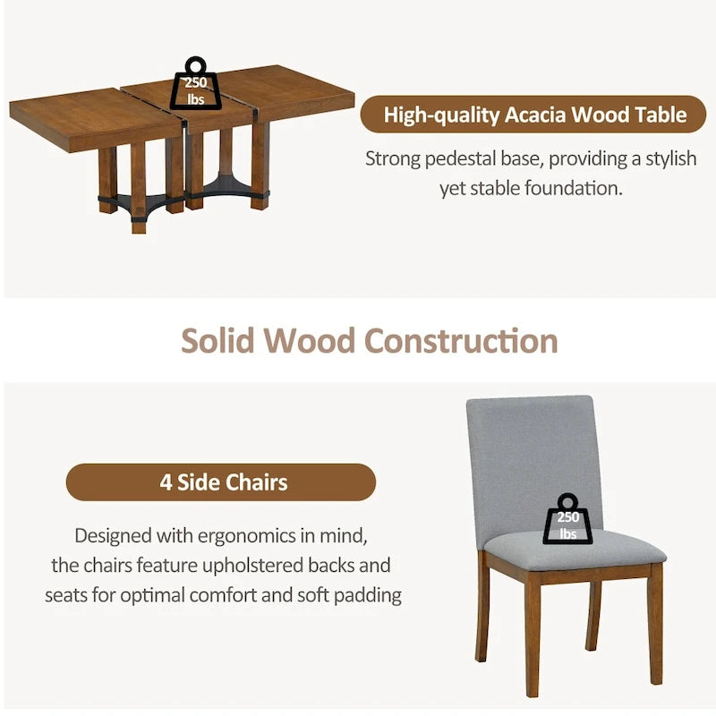 Rustic 7-Piece Extendable Dining Table Set with 18in Removable Leaf