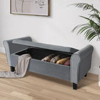 Velvet Ottoman Bench with Storage and Arms
