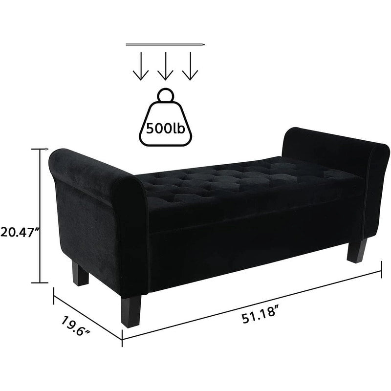 Velvet Ottoman Bench with Storage and Arms