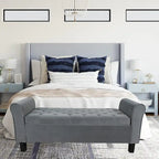 Velvet Ottoman Bench with Storage and Arms