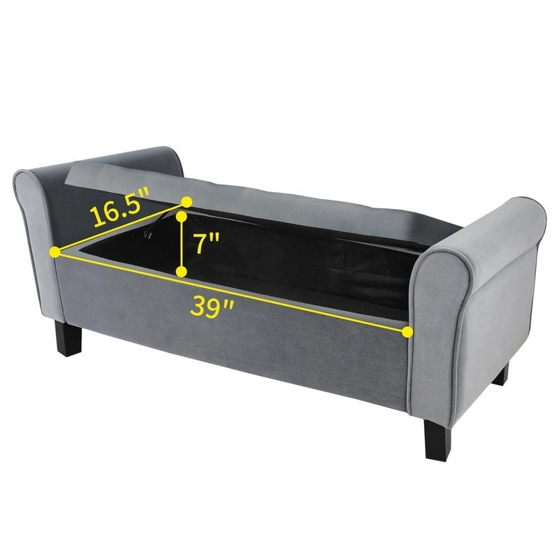 Velvet Ottoman Bench with Storage and Arms