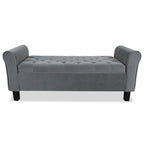Velvet Ottoman Bench with Storage and Arms