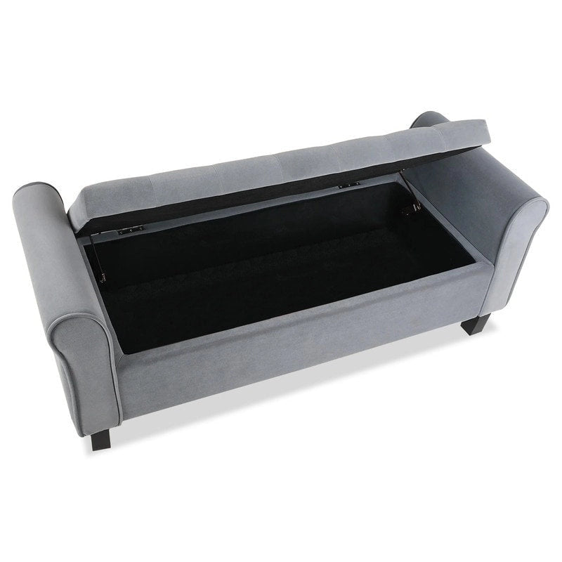 Velvet Ottoman Bench with Storage and Arms