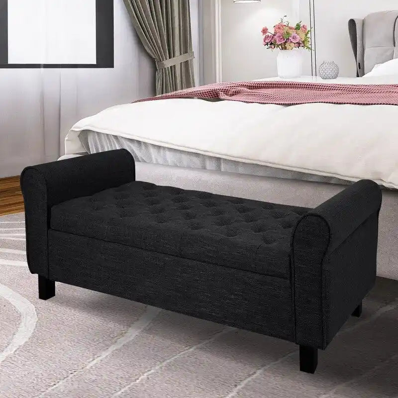 Velvet Ottoman Bench with Storage and Arms