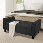 Velvet Ottoman Bench with Storage and Arms