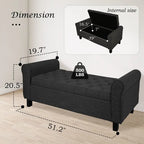 Velvet Ottoman Bench with Storage and Arms