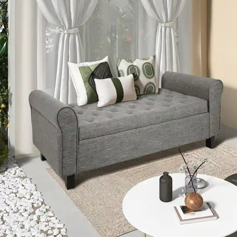 Velvet Ottoman Bench with Storage and Arms