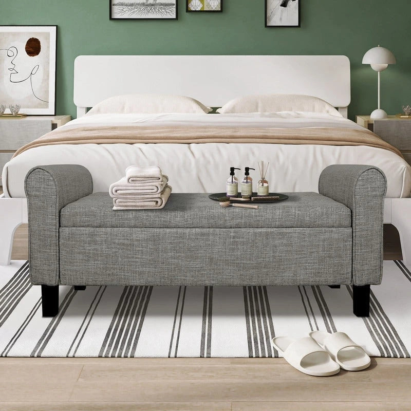 Velvet Ottoman Bench with Storage and Arms