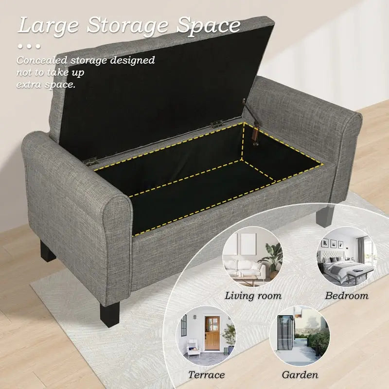 Velvet Ottoman Bench with Storage and Arms