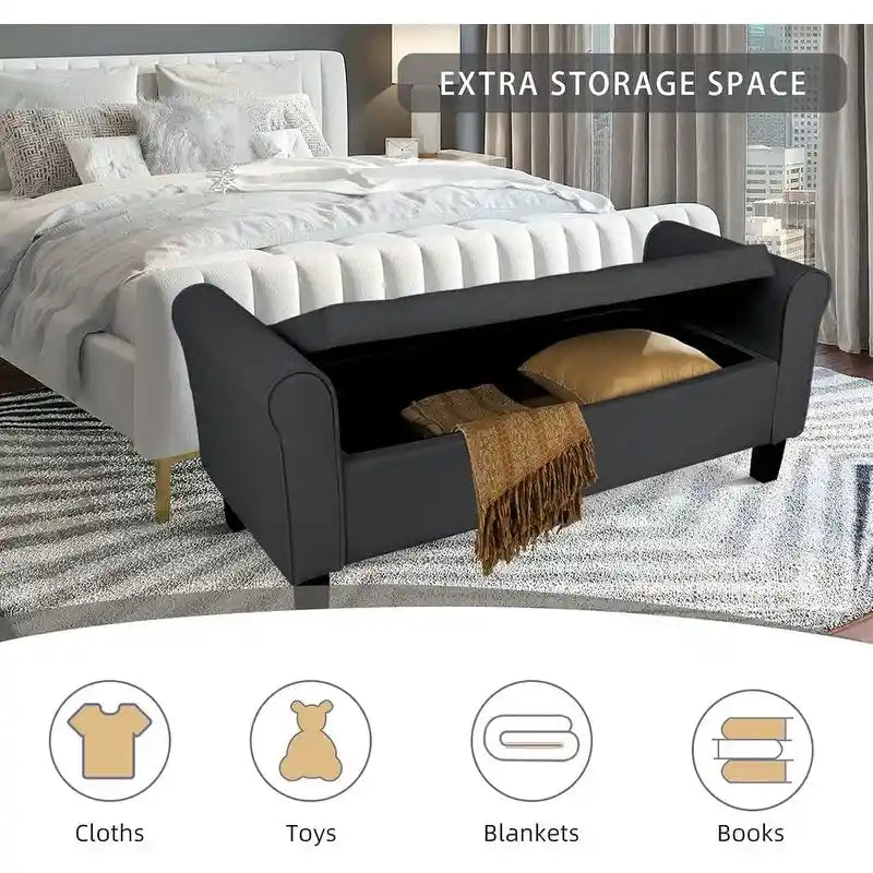 Velvet Ottoman Bench with Storage and Arms