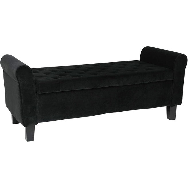 Velvet Ottoman Bench with Storage and Arms