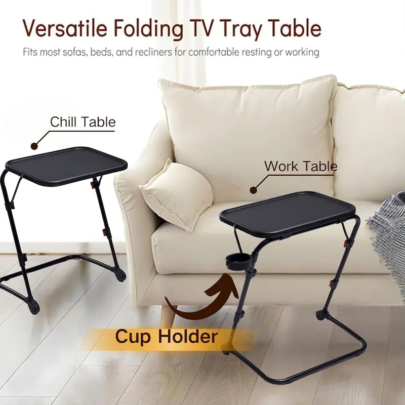 TV Tray Table Desk with Cup Holder Adjustable Folding for Home, Office,Foldable, Portable, Stable, Llghtwelght, Storage