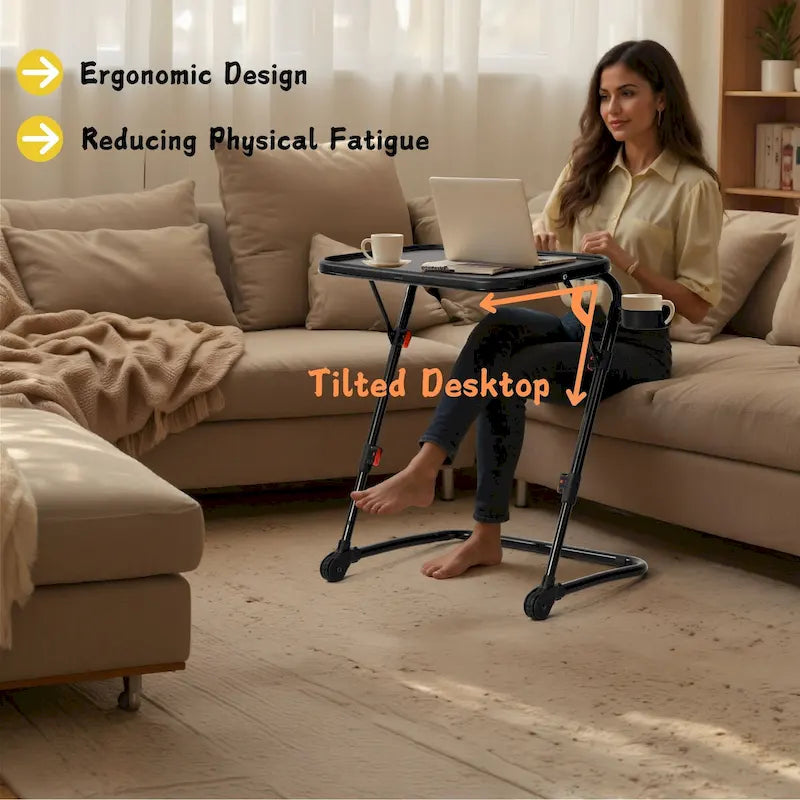 TV Tray Table Desk with Cup Holder Adjustable Folding for Home, Office,Foldable, Portable, Stable, Llghtwelght, Storage
