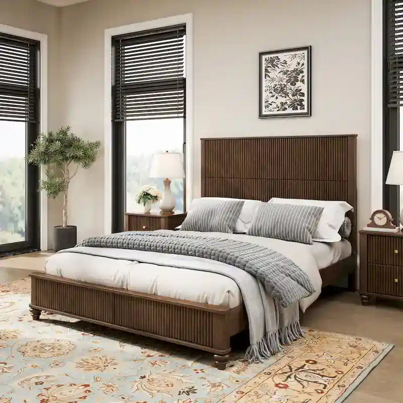 GDFStudio - Harrison Sturdy Solid Wood Bed Frame with Tall Headboard for Elegant Bedrooms