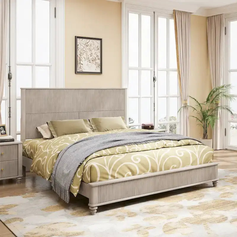 GDFStudio - Harrison Sturdy Solid Wood Bed Frame with Tall Headboard for Elegant Bedrooms