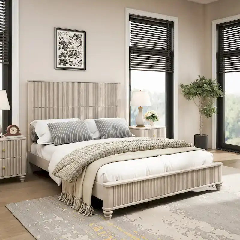 GDFStudio - Harrison Sturdy Solid Wood Bed Frame with Tall Headboard for Elegant Bedrooms