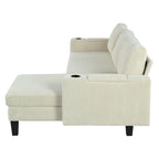 Christopher Knight Home - Reversible Fabric Sleeper L-Shaped Sectional Sofa with Storage Chaise, USB Ports & Cup Holders