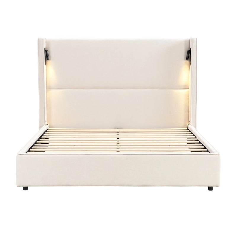 Christopher Knight Home- Cassie Upholstered Bed Frame with Reading Lamp & USB Port
