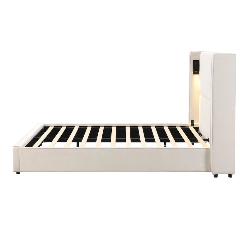 Christopher Knight Home- Cassie Upholstered Bed Frame with Reading Lamp & USB Port