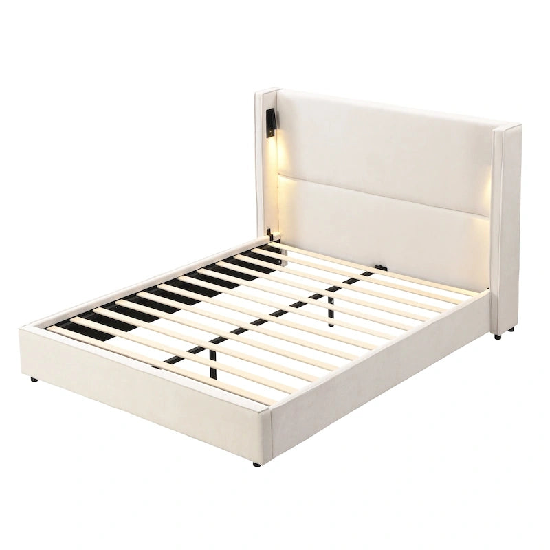 Christopher Knight Home- Cassie Upholstered Bed Frame with Reading Lamp & USB Port