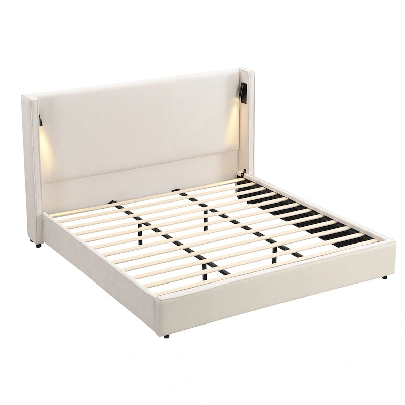 Christopher Knight Home- Cassie Upholstered Bed Frame with Reading Lamp & USB Port
