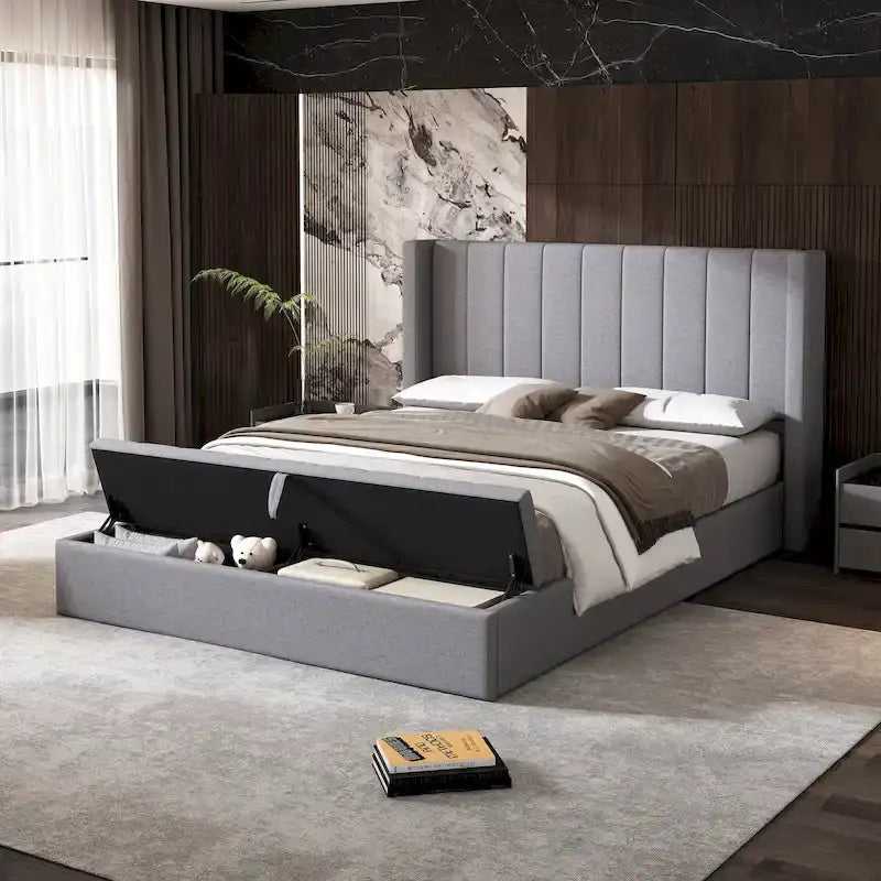 Christopher Knight Home - Queen Upholstered Platform Bed with Headboard and Storage
