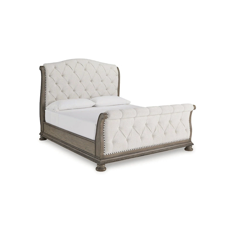 Ardenfield Light Brown/Beige Upholstered Sleigh Bed