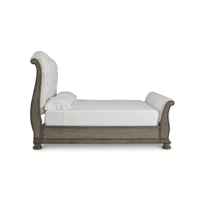 Ardenfield Light Brown/Beige Upholstered Sleigh Bed