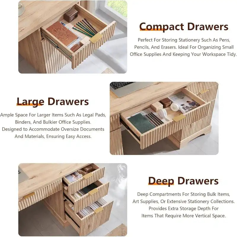 58 Modern Executive Desk with Storage, Wood Home Office Desk
