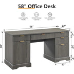 58 Modern Executive Desk with Storage, Wood Home Office Desk