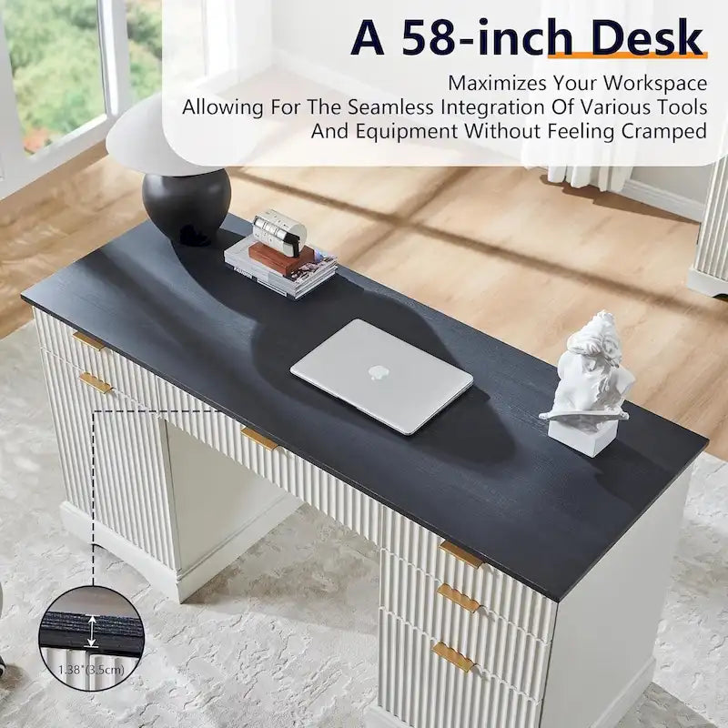 58 Modern Executive Desk with Storage, Wood Home Office Desk