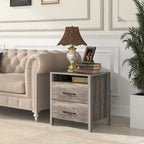 Gymax Nightstand w/ 2 Drawers Farmhouse Bed Side Table w/ Open Storage