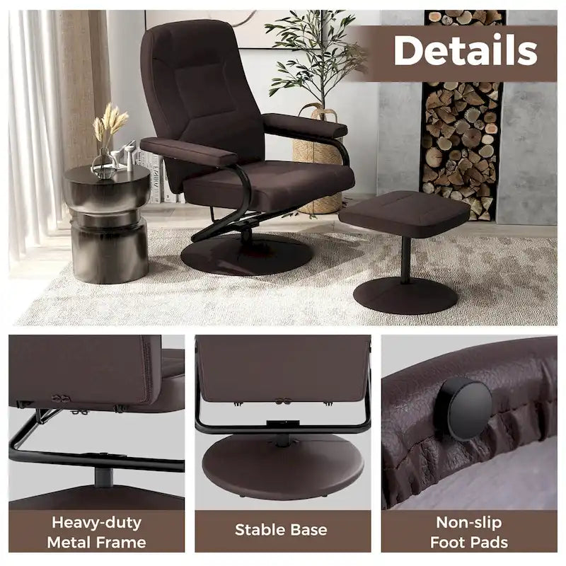 Costway Reclining Chair with Ottoman Lounge Accent Armchair Padded