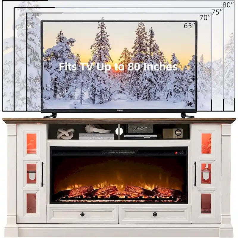 Farmhouse Fireplace TV Stand for up-to-80 TV, Entertainment Center