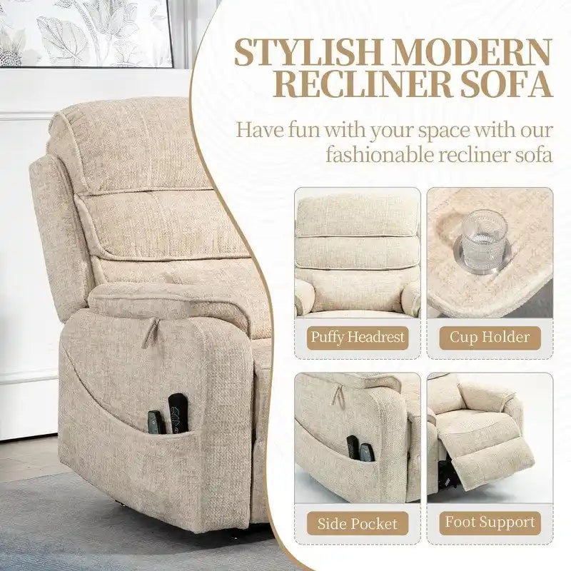Deluxe Version Dual Motors Power Lift Recliner,Lay Flat 74.8  Length,100% Polyester,Message/Heat,Eazy Assemble