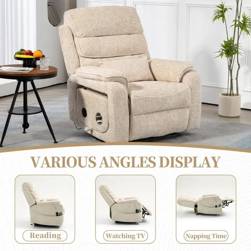 Deluxe Version Dual Motors Power Lift Recliner,Lay Flat 74.8  Length,100% Polyester,Message/Heat,Eazy Assemble