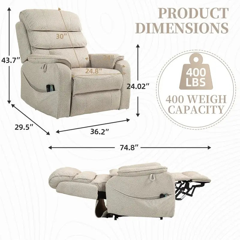 Deluxe Version Dual Motors Power Lift Recliner,Lay Flat 74.8  Length,100% Polyester,Message/Heat,Eazy Assemble
