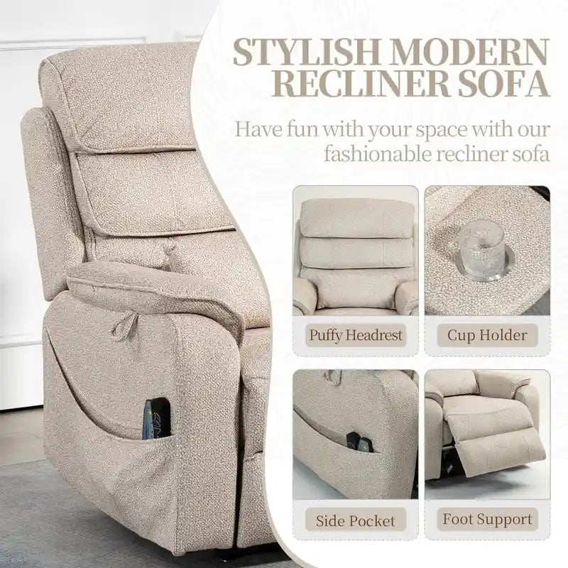 Deluxe Version Dual Motors Power Lift Recliner,Lay Flat 74.8  Length,100% Polyester,Message/Heat,Eazy Assemble