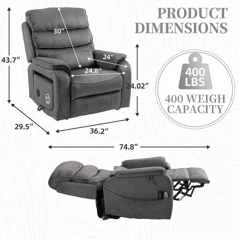 Deluxe Version Dual Motors Power Lift Recliner,Lay Flat 74.8  Length,100% Polyester,Message/Heat,Eazy Assemble