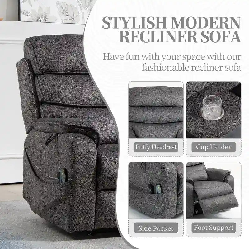Deluxe Version Dual Motors Power Lift Recliner,Lay Flat 74.8  Length,100% Polyester,Message/Heat,Eazy Assemble